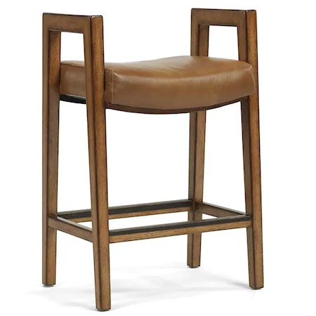 Hodges Leather Stool with Exposed Wooden Frame